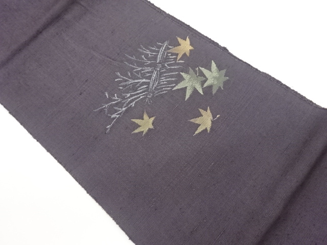JAPANESE NAGOYA OBI / TSUMUGI / WOVEN MAPLE LEAVES